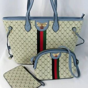 NWT 3 Piece bee tote set pink n cream blue is sold out